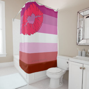 SlipperyJoe lipstick lesbian pride flag feminine c Shower Curtain