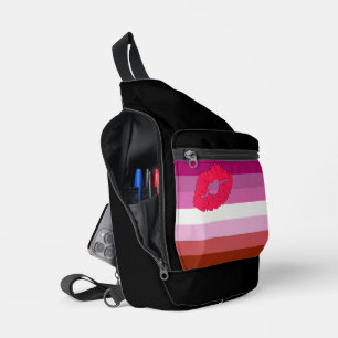 SlipperyJoe lipstick lesbian pride flag feminine c Sling Bag