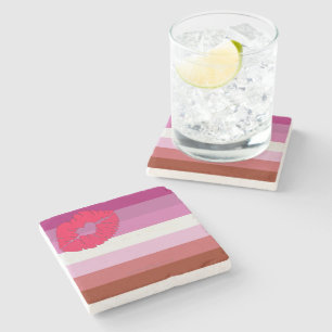 SlipperyJoe lipstick lesbian pride flag feminine c Stone Coaster