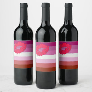 SlipperyJoe lipstick lesbian pride flag feminine c Wine Label