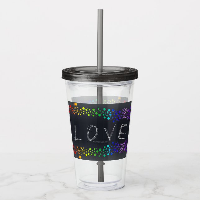 SlipperyJoe love bubbles red orange yellow green c Acrylic Tumbler (Front)