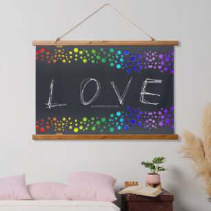 SlipperyJoe love bubbles red orange yellow green c Hanging Tapestry