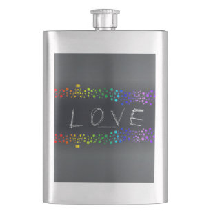SlipperyJoe love bubbles red orange yellow green c Hip Flask