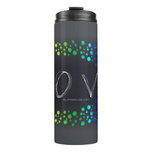 SlipperyJoe love bubbles red orange yellow green c Thermal Tumbler