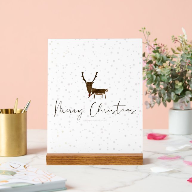 SlipperyJoe Merry Christmas reindeer red-nose antl Acrylic Sign (Wedding)