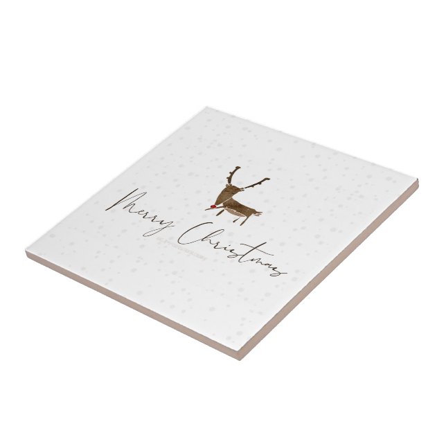 SlipperyJoe Merry Christmas reindeer red-nose antl Ceramic Tile (Side)