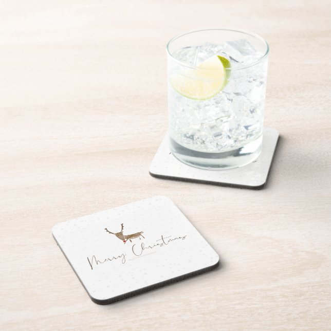 SlipperyJoe Merry Christmas reindeer red-nose antl Coaster (Right Side)