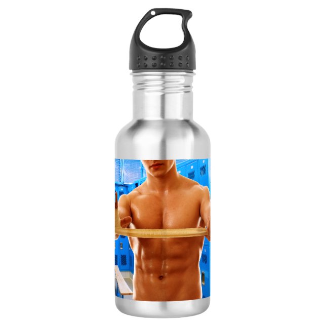 SlipperyJoe muscular man abs locker room tiled flo 532 Ml Water Bottle (Front)