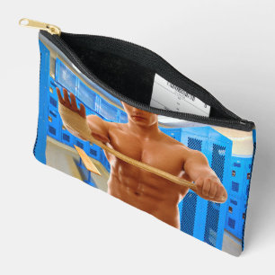 SlipperyJoe muscular man abs locker room tiled flo Accessory Pouch
