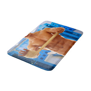 SlipperyJoe muscular man abs locker room tiled flo Bath Mat