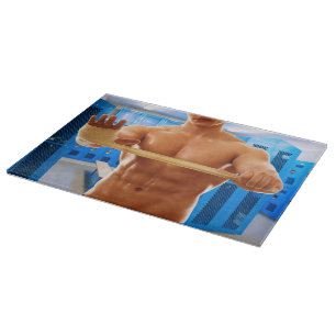 SlipperyJoe muscular man abs locker room tiled flo Cutting Board