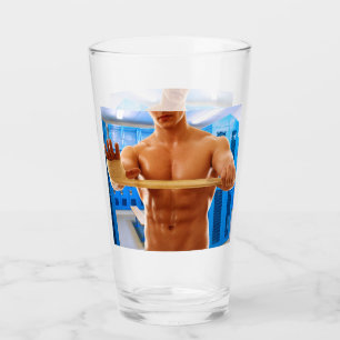 SlipperyJoe muscular man abs locker room tiled flo Glass