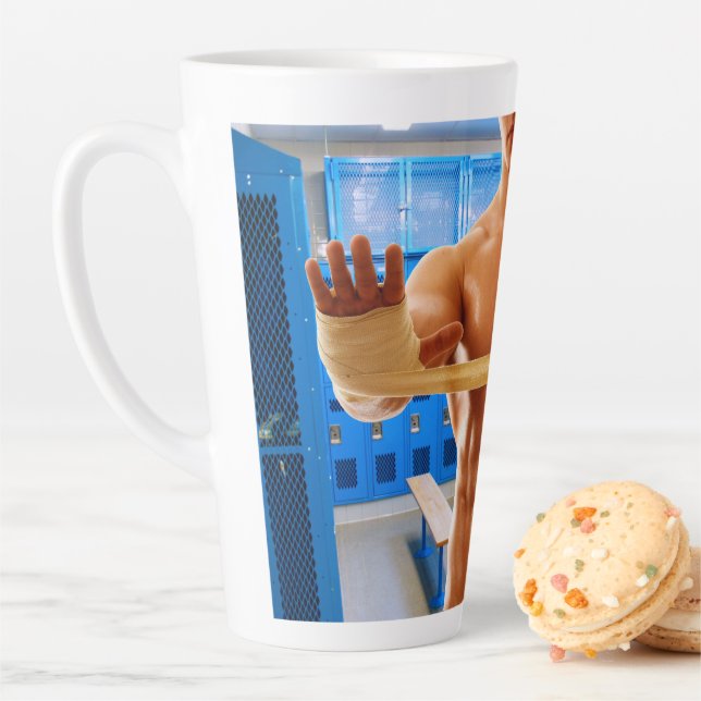 SlipperyJoe muscular man abs locker room tiled flo Latte Mug (In Situ)