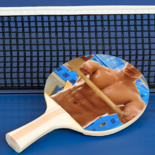 SlipperyJoe muscular man abs locker room tiled flo Ping Pong Paddle