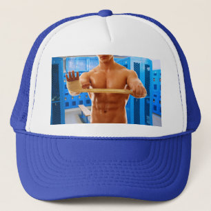 SlipperyJoe muscular man abs locker room tiled flo Trucker Hat