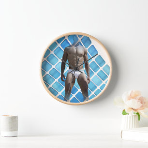 SlipperyJoe muscular man six-pack abs male white u Clock