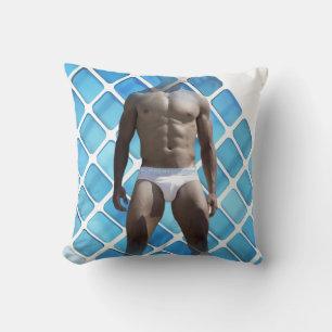 SlipperyJoe muscular man six-pack abs male white u Cushion