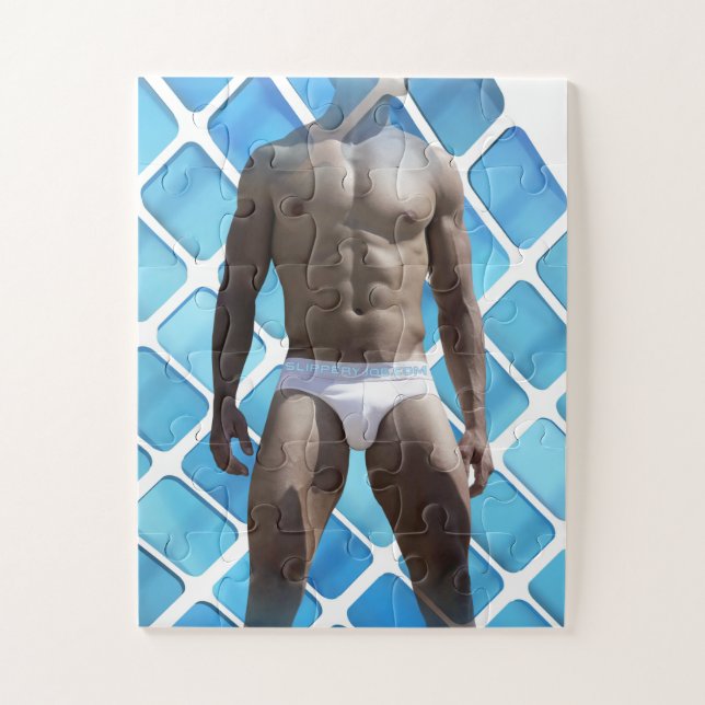 SlipperyJoe muscular man six-pack abs male white u Jigsaw Puzzle (Vertical)