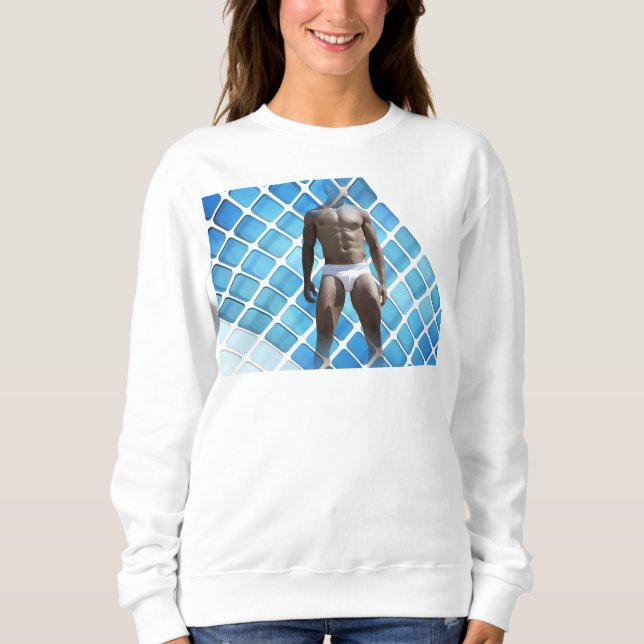 SlipperyJoe muscular man six-pack abs male white u Sweatshirt (Front)