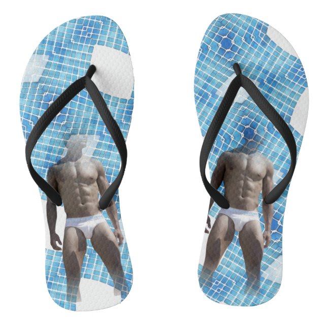 SlipperyJoe muscular man six-pack abs male white u Thongs (Footbed)