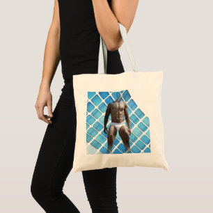 SlipperyJoe muscular man six-pack abs male white u Tote Bag