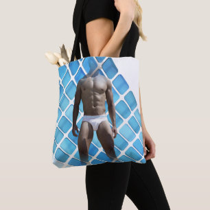 SlipperyJoe muscular man six-pack abs male white u Tote Bag