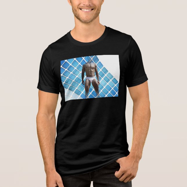 SlipperyJoe muscular man six-pack abs male white u Tri-Blend Shirt (Front)