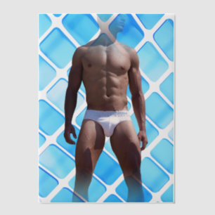 SlipperyJoe muscular man six-pack abs male white u Vellum Invitations