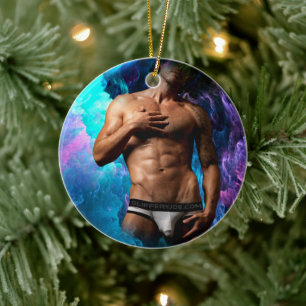 SlipperyJoe muscular man underwear bulge vibrant h Ceramic Ornament