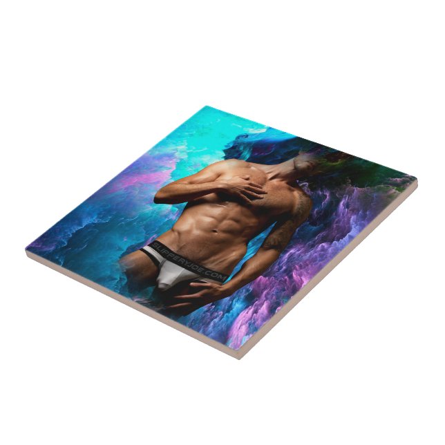 SlipperyJoe muscular man underwear bulge vibrant h Ceramic Tile (Side)