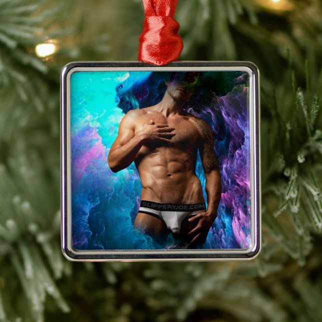 SlipperyJoe muscular man underwear bulge vibrant h Metal Ornament (Tree)