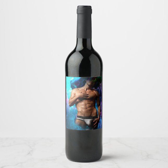 SlipperyJoe muscular man underwear bulge vibrant h Wine Label (Front)