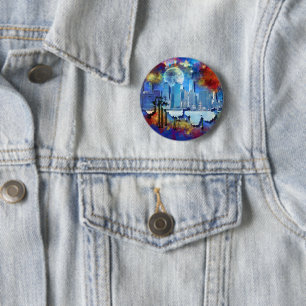 SlipperyJoe NYC graffiti moon surrounded swirling 6 Cm Round Badge