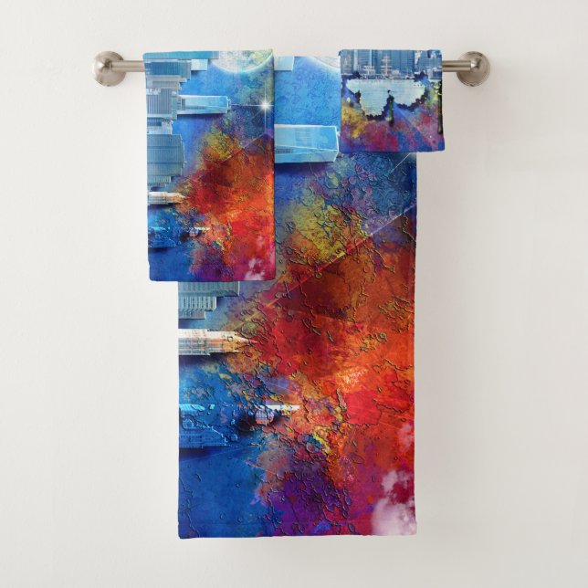 SlipperyJoe NYC graffiti moon surrounded swirling  Bath Towel Set (Insitu)