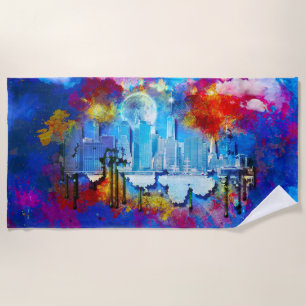 SlipperyJoe NYC graffiti moon surrounded swirling  Beach Towel