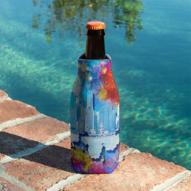 SlipperyJoe NYC graffiti moon surrounded swirling  Bottle Cooler (In Situ Pool)