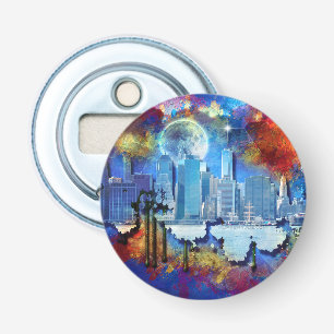 SlipperyJoe NYC graffiti moon surrounded swirling Bottle Opener