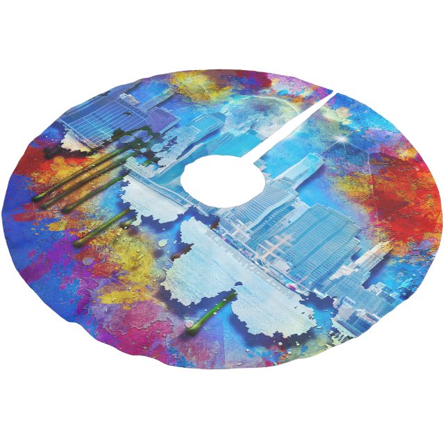 SlipperyJoe NYC graffiti moon surrounded swirling  Brushed Polyester Tree Skirt (Angled)