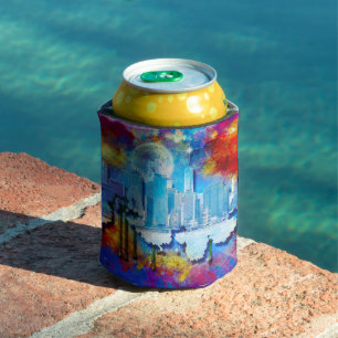 SlipperyJoe NYC graffiti moon surrounded swirling Can Cooler