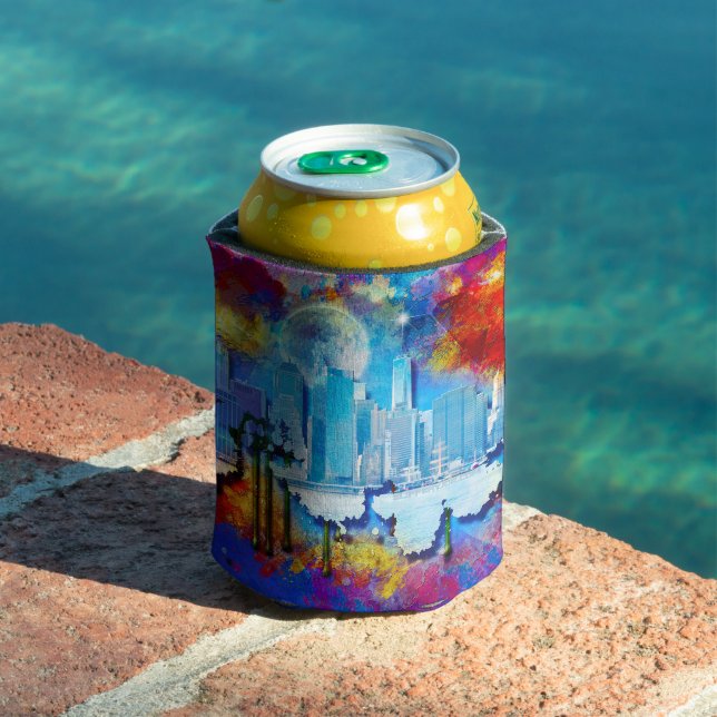 SlipperyJoe NYC graffiti moon surrounded swirling  Can Cooler (In Situ Pool)
