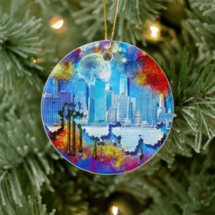 SlipperyJoe NYC graffiti moon surrounded swirling  Ceramic Ornament