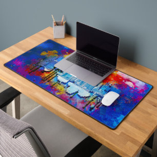 SlipperyJoe NYC graffiti moon surrounded swirling  Desk Mat