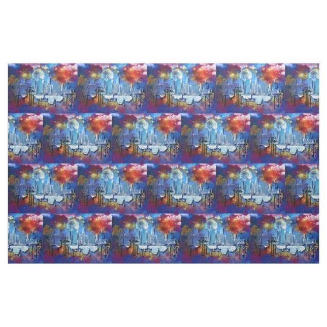 SlipperyJoe NYC graffiti moon surrounded swirling  Fabric (Yard)