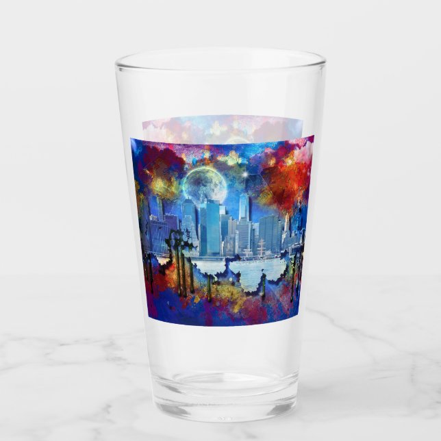 SlipperyJoe NYC graffiti moon surrounded swirling  Glass (Front)