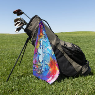 SlipperyJoe NYC graffiti moon surrounded swirling  Golf Towel