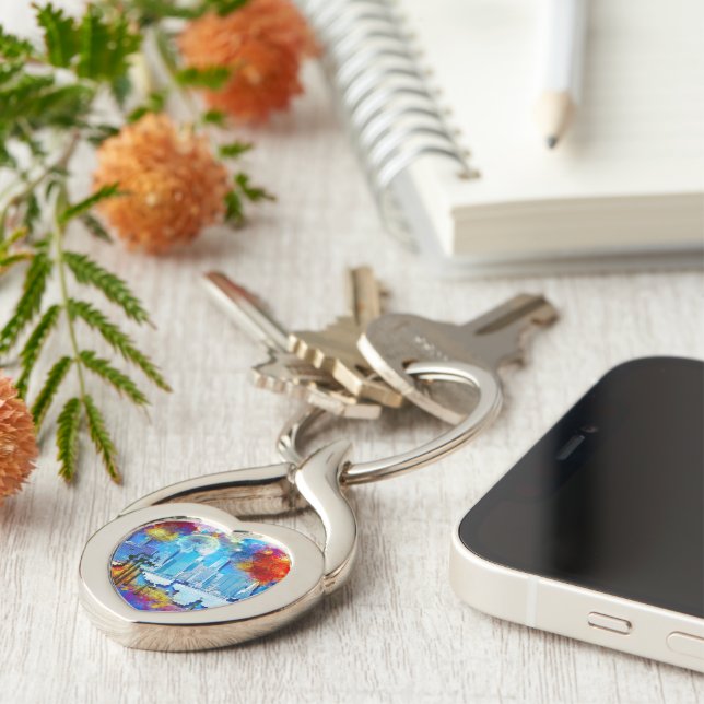SlipperyJoe NYC graffiti moon surrounded swirling  Key Ring (Side)