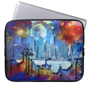 SlipperyJoe NYC graffiti moon surrounded swirling Laptop Sleeve