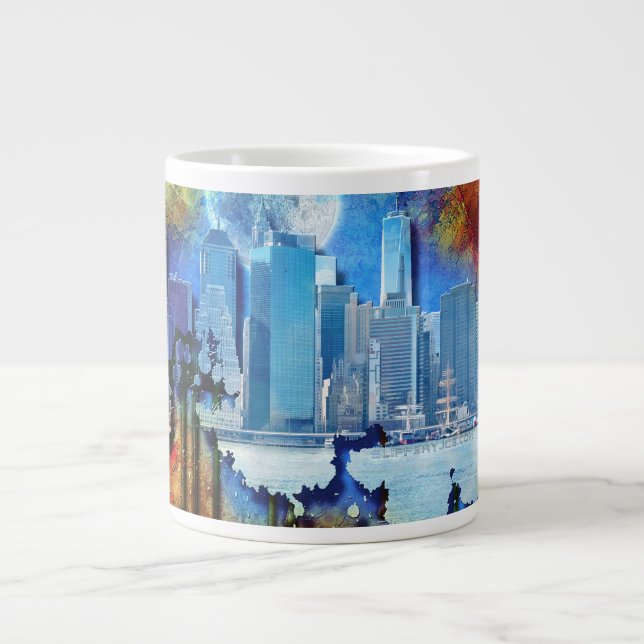 SlipperyJoe NYC graffiti moon surrounded swirling  Large Coffee Mug (Front)