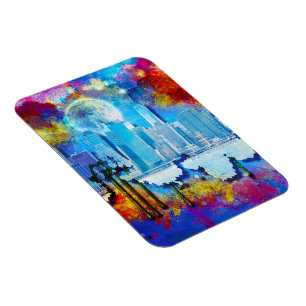 SlipperyJoe NYC graffiti moon surrounded swirling Magnet