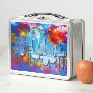 SlipperyJoe NYC graffiti moon surrounded swirling  Metal Lunch Box